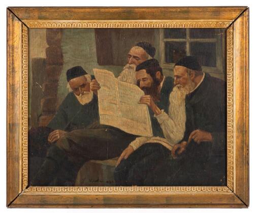 Lazar Krestin (attributed) - Group of Rabbis Studying, oil on canvas, signed and dated 1921
