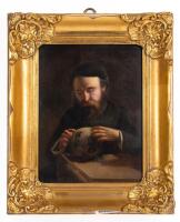 19th Century English Oil Portrait of a Rabbi, with P. Harley Old Label, London