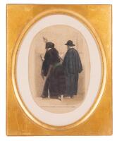 19th Century German Colored Print, Jews Praying at the Western Wall (Kotel)