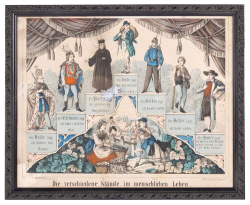 German Satirical Broadside Depicting Social Estates, Antisemitic Content, 19th Century