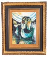Pinchas Shaar - Shofar-Themed Judaica Painting, Inscribed Presentation to Menachem Begin, 1972