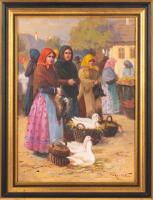 Erno Nagy - Hungarian Village Market Scene with Geese