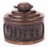 Carved Walnut Etrog Box with Hebrew Inscription and Interior Lining (20th Century)