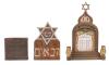 Three Judaica Objects: Tzedakah Box, Carved Hebrew Plaque & Memorial Yahrzeit Lamp, Early&acirc;&euro;&ldquo;Mid 20th Century