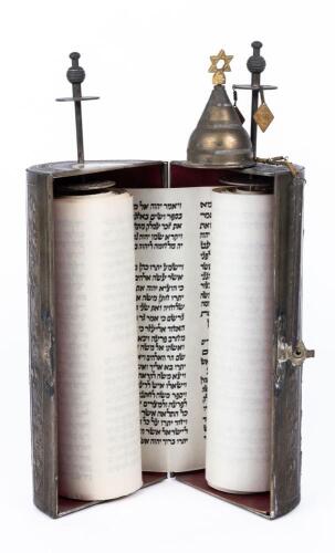 Sephardic Brass Torah Tik with Relief Decoration
