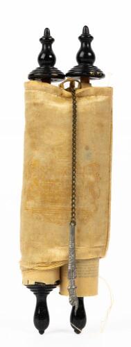 French Souvenir Torah Scroll with Original Case and Letter, ca. 1892