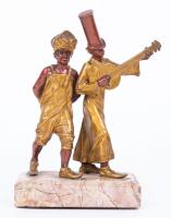 Patinated Bronze Figural Group of Two Singers on Marble Base