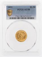 1852 $2.50 Liberty. PCGS graded AU58