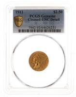 1911. $2.5 Indian. PCGS graded Unc Details Cleaned