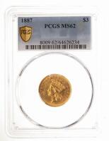 1887 $3 Gold. PCGS graded MS62