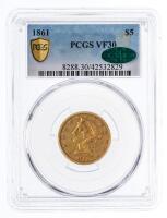 1861 $5 Liberty. PCGS graded VF30. CAC
