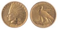 1908-D $10 Indian. No motto. AU50