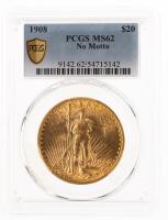 1908 $20 St. Gaudens. No motto. PCGS graded MS62