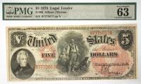 1875, $5 Legal Tender "Woodchopper" Note