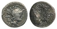 M. Lucilius Rufus, ca. 101 BC. Siilver Denarius. MINT ERROR. Reverse Brockage. VF