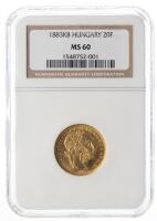 Hungary. 20 Francs (8 Forint), 1883-KB. NGC graded MS60
