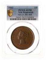 New Brunswick. Penny, 1843. PCGS graded AU50