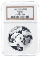 China (People's Republic). Lot of Certified 10 Yuan Panda's: 2008, 2009, 2011 (2 pieces), 2013.