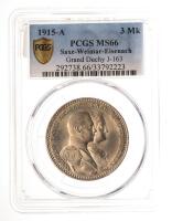 German States: Saxe-Weimar-Eisenach. 3 Marks, 1915-A. PCGS graded MS66