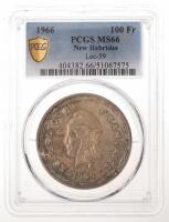 New Hebrides. 100 Francs, 1966. PCGS graded MS66