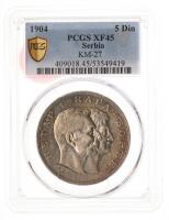 Serbia. 5 Dinara, 1904. PCGS graded EF45