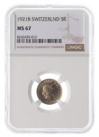 Switzerland. 5 Rappen, 1921-B. NGC graded MS67