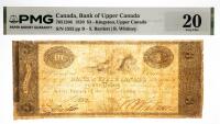 1820 $3 Canada, Bank Of Upper Canada, Kingston, Upper Canada. PMG graded VF 20 Repaired