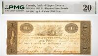 1820 $1 Bank Of Upper Canada, Kingston. PMG graded VF 20
