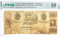 1837 $5 "Spurious" Canada, Bank Of Ottawa, Montreal, Lower Canada. PMG graded VG 10 Pieces Added