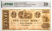 1838 $2 Canada, Union Bank, Montreal, Lower Canada. PMG graded VF 25