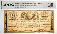 1851-52 &Acirc;&pound;25 ($100) Canada, Province Of Canada, Municipal Council, Brockville. PMG graded VF 25 Cancelled, Corner Added,