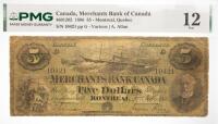 1886 $5 Merchants Bank Of Canada, Montreal, Quebec. PMG graded F 12