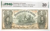 1898 $1 Dominion Bank Of Canada, Series L-S. PMG graded VF 30