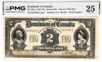 1914 $2 Dominion Of Canada, Series D-K. PMG graded VF 25