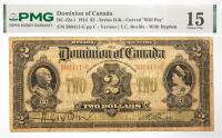 1914 $2 Dominion Of Canada, Series D-K. PMG graded Choice F 15 Minor Rust