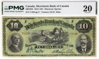 1916 $10 Canada, Merchants Bank Of Canada, Montreal Quebec. PMG graded VF 20 Pinholes, Minor Foreign Substance