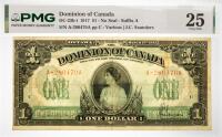1917 $1 Dominion Of Canada No Seal. PMG graded VF 25