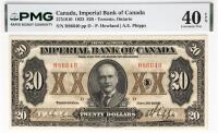 1923 $20 Canada, Imperial Bank Of Canada, Toronto, Ontario. PMG graded EF 40 EPQ