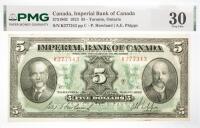 1923 $5 Canada, Imperial Bank Of Canada, Toronto, Ontario. PMG graded VF 30