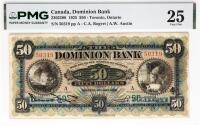 1925 $50 Canada, Dominion Bank, Toronto, Ontario. PMG graded VF 25