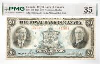 1927 $20 Canada, Royal Bank Of Canada, Montreal, Quebec. PMG graded Choice VF 35