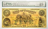 1929 $5 Canada The Bank Of Toronto, Ontario. PMG graded VF 25