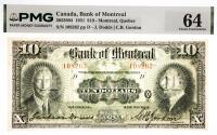 1931 $10 Canada, Bank Of Montreal, Montreal, Quebec. PMG graded Choice Unc 64