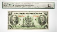 1935 $5 The Royal Bank Of Canada, Montreal Quebec. PMG graded Choice EF 45