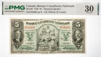 1935 $5 Canada, Banque Canadienne National, Montreal, Quebec. PMG graded VF 30
