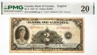 1935 $2 Canada, Bank Of Canada "English". PMG graded VF 20