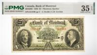 1938 $5 Canada, Bank Of Montreal, Montreal, Quebec. PMG graded Choice VF 35 EPQ