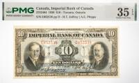 1939 $10 Canada, Imperial Bank Of Canada, Toronto, Ontario. PMG graded Choice VF 35 EPQ