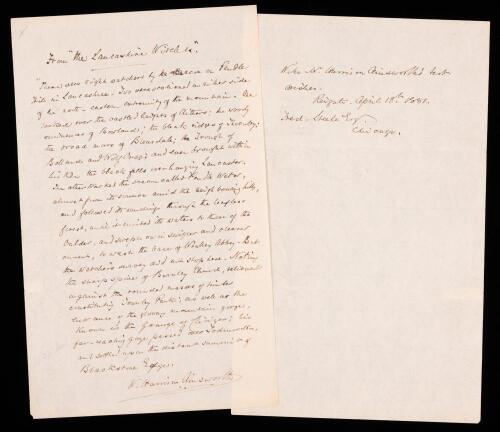 William Harrison Ainsworth: Rare Autographed Manuscript Signed, Opening Passages of THE LANCASHIRE WITCHES Published 184