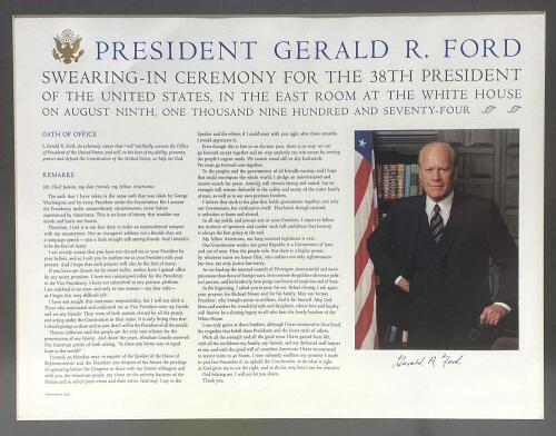 Gerald Ford: Scarce Commemorative Broadside Signed by Ford as President on the Occasion of his Inauguration.